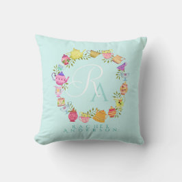 Teebeutel und Tassen Monogramm Pastell blau Kissen