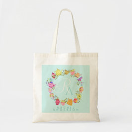 Teebeutel und Tassen Monogramm Pastell blau Tragetasche
