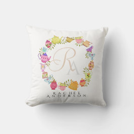 Teebeutel und Tassen Monogramm weiß Kissen