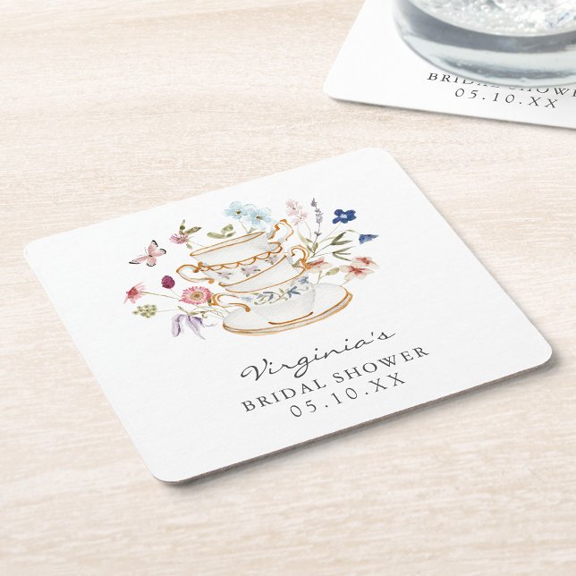 Teebridal-Shower-Coaster Rechteckiger Pappuntersetzer (Tea Bridal Shower Coaster by Painted Paperie
)