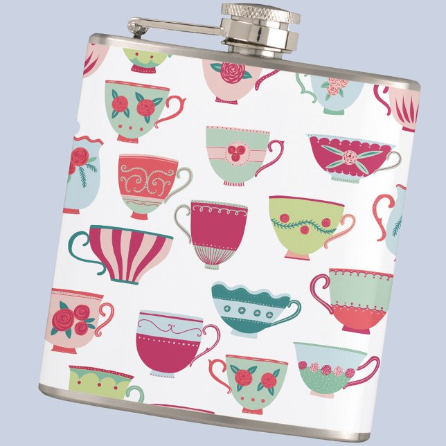 Teecup Muster Modernes Retro Flachmann (Fun modern retro tea cup pattern hip flask)
