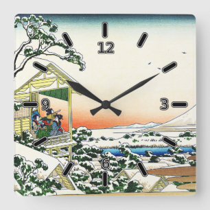 Teehaus an der Koishikawa Tee-Uhr (mit Zahlen) Quadratische Wanduhr