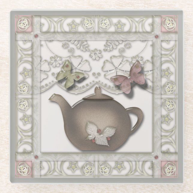 Teekanne aus Glas, beige Farben Glasuntersetzer (Vorderseite)