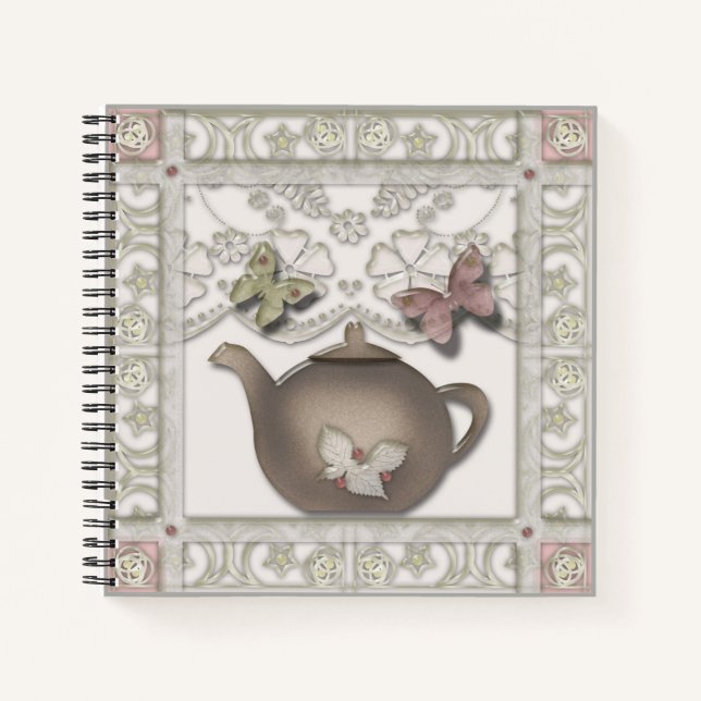 Teekanne aus Glas, beige Farben Notizbuch (Vorderseite)