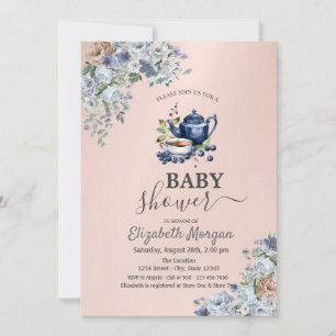 Teekanne Blueberry Bloral Baby Dusche Einladung