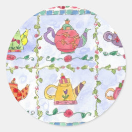Teekanne Blume Sampler Round Aufkleber