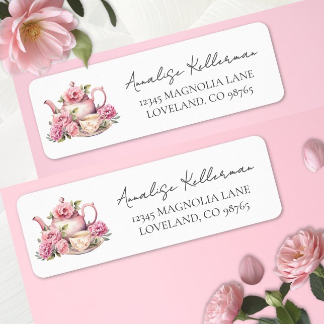 Teekanne Blumen Rücksendeadresse (Teapot Floral Return Address Label )