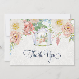 Teekanne Danke, Dusty Blue Blush Pink Floral Dankeskarte