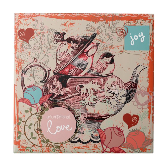 Teekanne-Fantasiegrunge-Keramik-Fliese Fliese (Vorderseite)