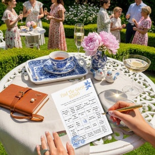 Teekanne Finde den Gast Brautparty Bingo Spiel Einladung