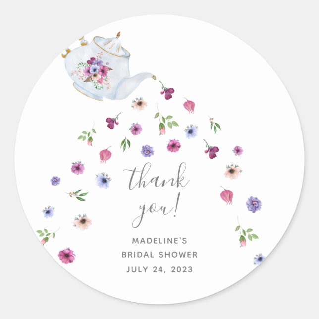Teekanne Floral Brautparty Tee Party Vielen Dank Runder Aufkleber (Vorderseite)