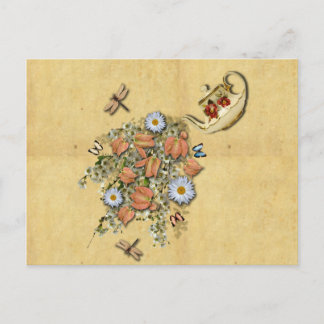 Teekanne mit Frühlingsgeschichten Postkarte