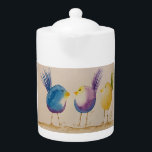 Teekanne mit Whimsikären Vögeln<br><div class="desc">Dieser Teekessel hat meine drei niedlichen,  skurrilen Wasserfarbenvögel,  um Ihren Tag zu erhellen!</div>