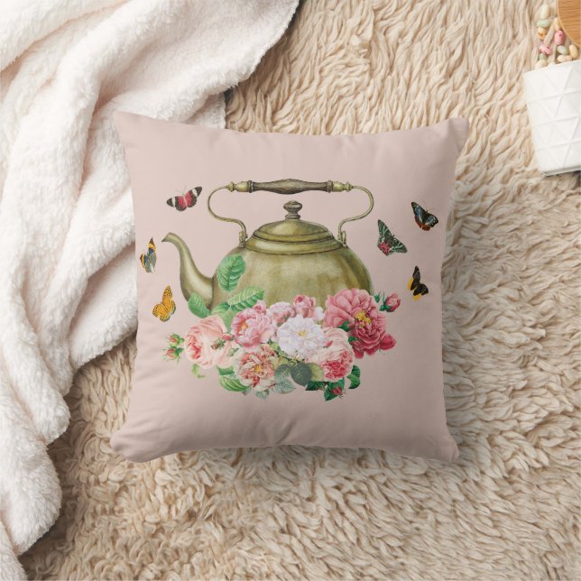 Teekanne Party Rosa Blüten & Schmetterlinge Kettle Kissen (Decke)