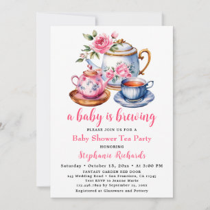 Teekanne Rosa Blume Tee Party Kinderdusche Einladung