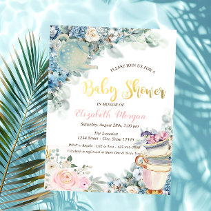 Teekanne Teetasse Blumen Babyparty Einladung