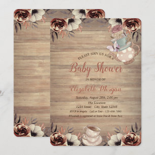 Teekanne Teetasse Blumen Holz Babyparty Einladung