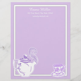 Teekanne-u. Teacup-Lavendel u. weißer Briefkopf