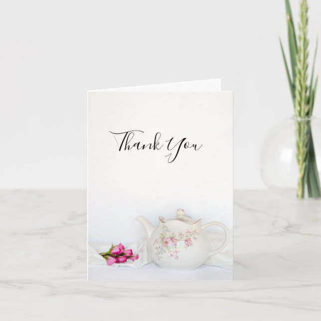 Teekanne und Rosengarten Hochzeit Vielen Dank Dankeskarte (Vorderseite)