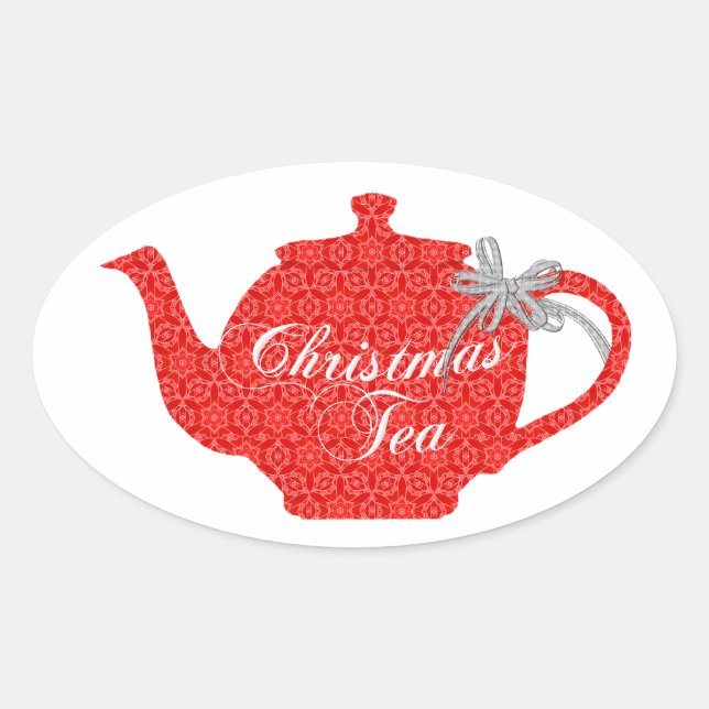 Teekanne zum Weihnachtsgebäck Party Ovaler Aufkleber (Vorderseite)
