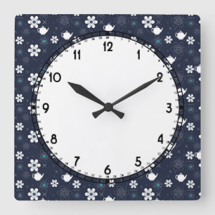 Teekannen und Blume Quadratische Wanduhr