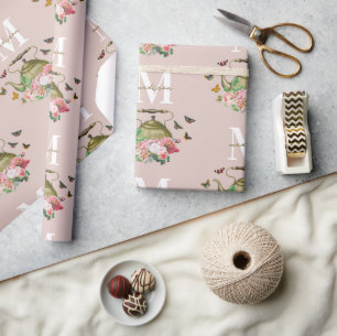 Teekannenparty Rosa Blumen & Schmetterlinge Monogr Geschenkpapier