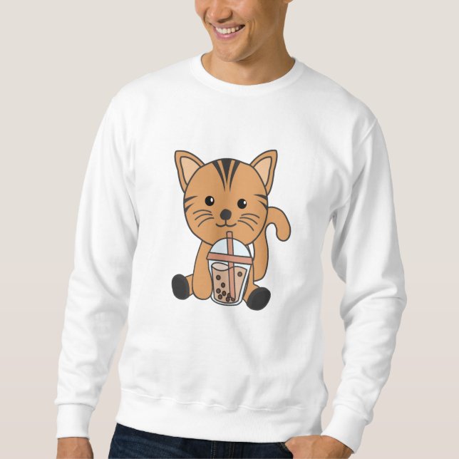 Teekatze mit Schokolade, süße Tiere Katzen Sweatshirt (Vorderseite)