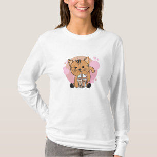 Teekatze mit Schokolade, süße Tiere Katzen T-Shirt