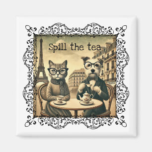 Teekatze und Hund verteilen Magnet
