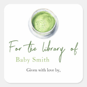 Teekonfekt Matcha Baby Shower - Für die Bibliothek Quadratischer Aufkleber