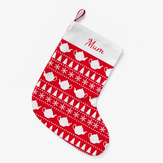 Teektränker Festlich Ugly Sweater Red Kleiner Weihnachtsstrumpf (Vorderansicht (hängend))