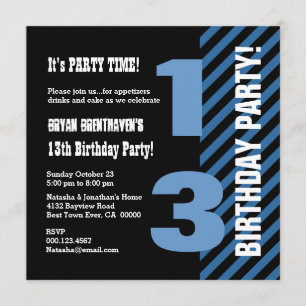 Teen Birthday Modern Blue Stripes A03 Einladung