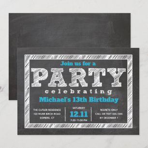 Teen Boy Birthday Einladung, Chalkboard, blau Einladung