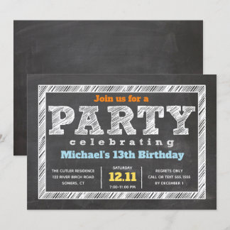 Teen Boy Birthday Einladung Chalkboard Multicolor
