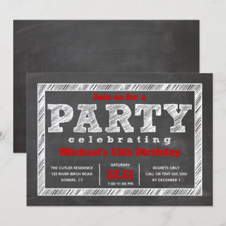 Teen Boy Birthday Einladung, Chalkboard, Rot Einladung