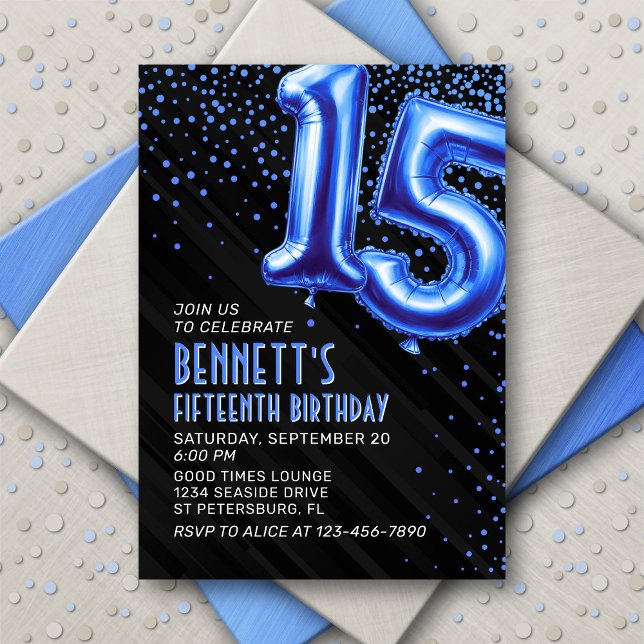 Teen Boy Blue 15. Geburtstag Einladung (Von Creator hochgeladen)