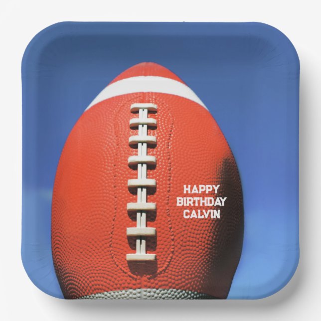 Teen Boy Blue Sky Orange Football Pappteller (Vorderseite)