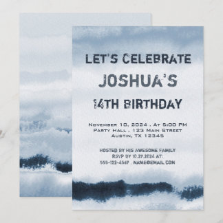 Teen Boy Blue Watercolor Minimalistisch Geburtstag Einladung