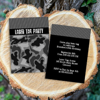 Teen Boys Black Camo Laser Tag Party Invitation Einladung