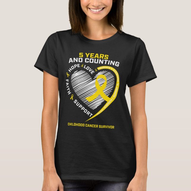Teen Boys Girls Kinder 5 Jahre Gold Kinderkrebs T-Shirt (Vorderseite)