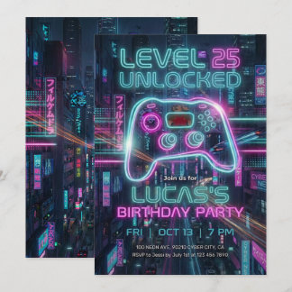 Teen Gamer Birthday Invitation Cyberpunk Game Einladung