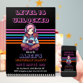 Teen Gaming Gamer Girl Video Game Player Geburtsta Einladung