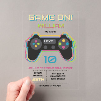 Teen Gaming Gamer Video Game Player Neon Birthday Acryleinladungen