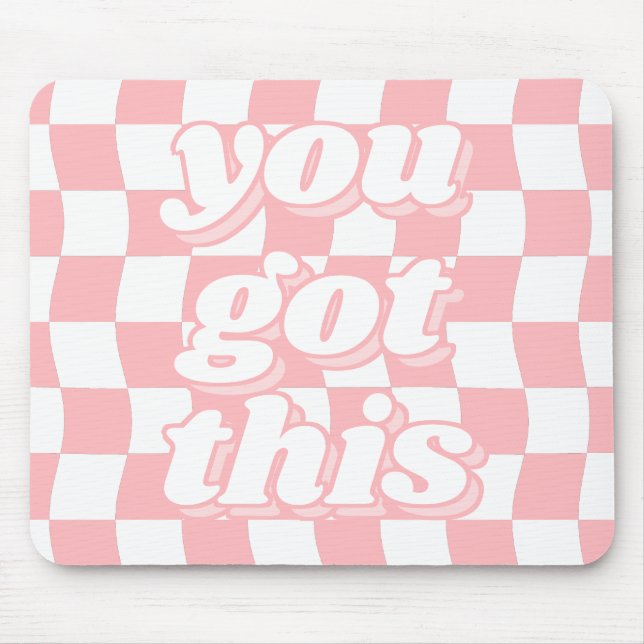 Teen Girl Groovy Pink White Checkerboard Text Mousepad (Vorne)