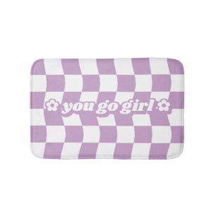 Teen Girl Lila White Checkerboard Muster Slogan Badematte
