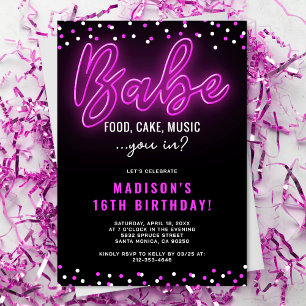 Teen Girl Neon Babe Geburtstagsparty Einladung