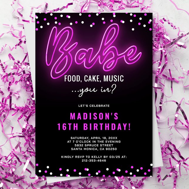 Teen Girl Neon Babe Geburtstagsparty Einladung (Von Creator hochgeladen)