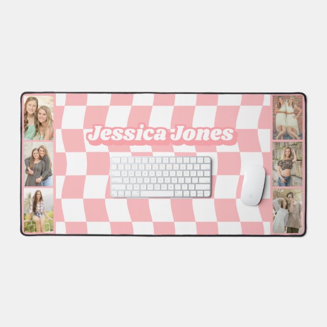 Teen Girl Pink Checkerboard Niedliche FotoCollage Schreibtischunterlage (Tastatur & Maus)