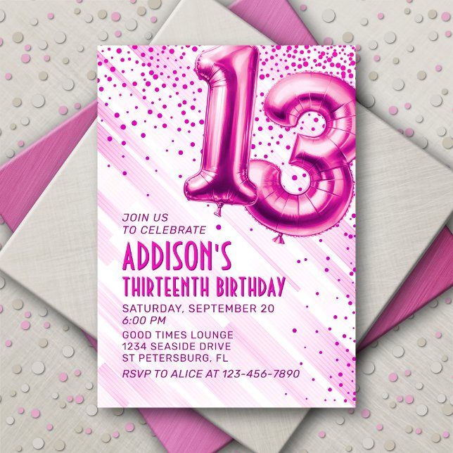Teen Girls Pink 13. Geburtstag Einladung (Von Creator hochgeladen)