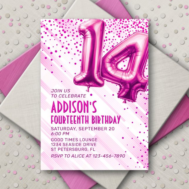 Teen Girls Pink 14. Geburtstag Einladung (Von Creator hochgeladen)